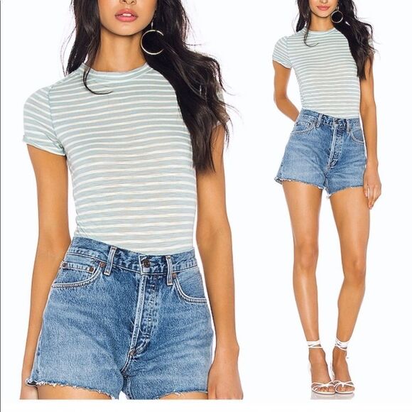 Nwt! Free People • Large L. Night Sky Stripe Tee in Sage Green - Picture 5 of 14